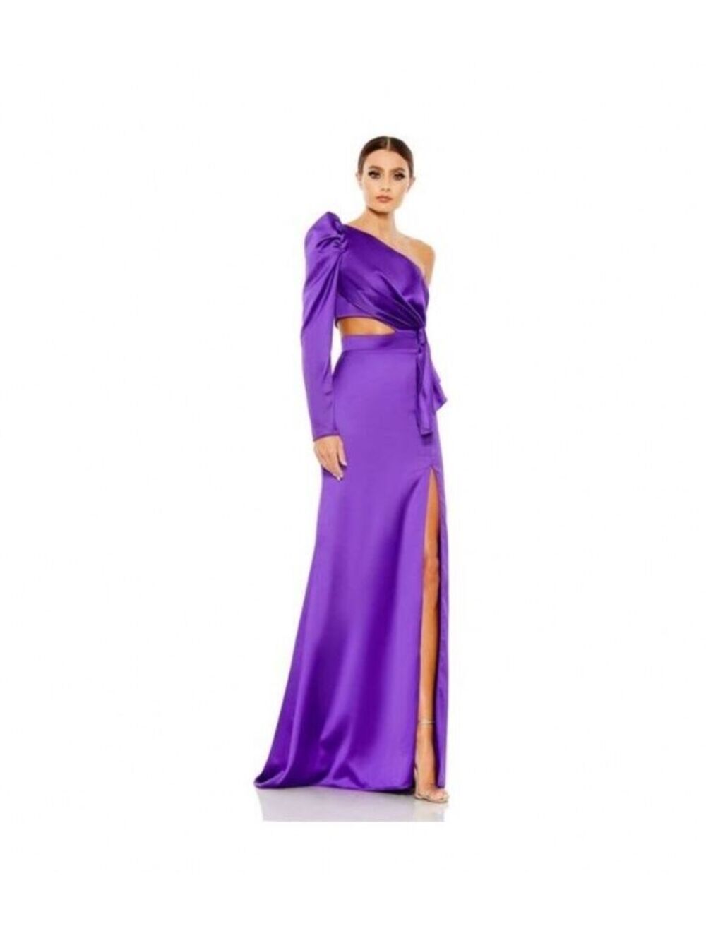 Mac Duggal Puff One Sleeve Cut Out Side Knot Gown